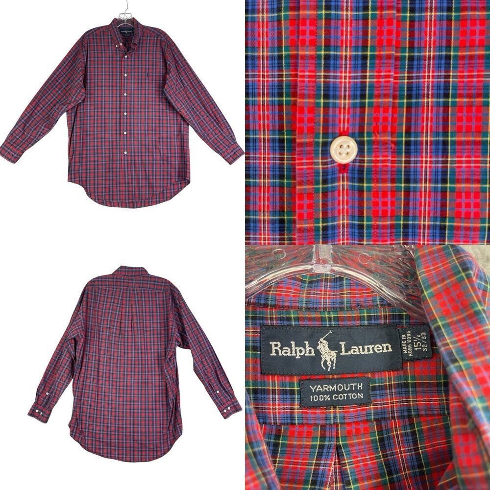 Polo Ralph Lauren Oxford Shirt Mens Size 15.5 Medium Button Down Red Plaid